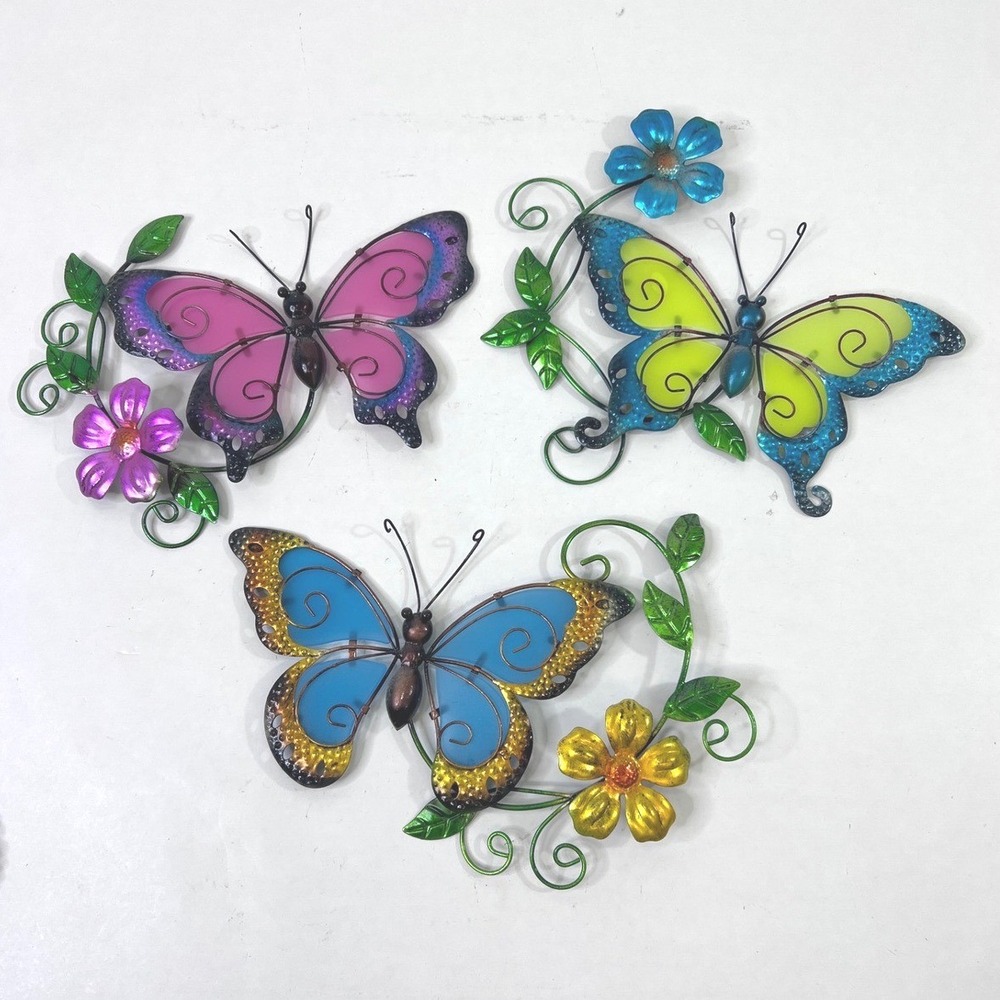 3 Pack Metal Butterfly Wall Art Glow in Dark Outdoor Garden Decor Sculptures